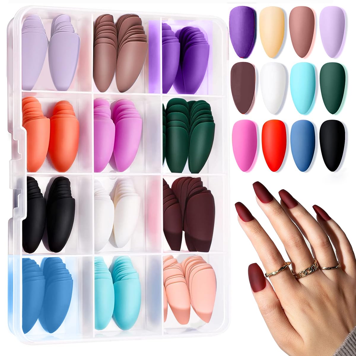 MAYCREATE 12 Color press on nails Sets, Artifical Nails Extension Almond Shape, French Artificial Nail Kit Jelly Glue on False Nails for Women Girls MAYCREATE 12 Color press on nails Sets, Artifical Nails Extension Almond Shape, French Artificial Nail Kit Jelly Glue on False Nails for Women Girls